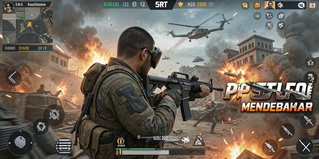 Gameplay menegangkan dalam 5RT dengan aksi tembak-menembak yang intens.