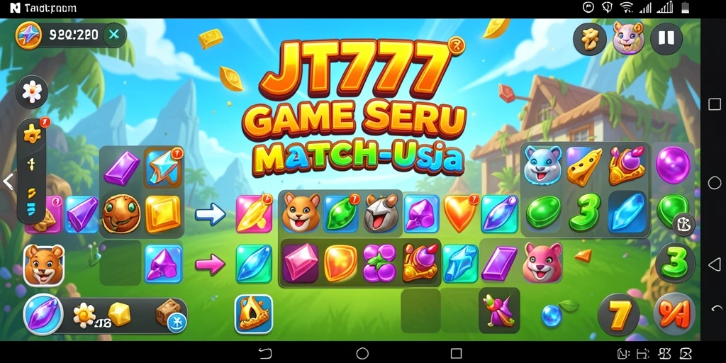 Screenshot utama JT777 menampilkan keseruan gameplay Match-3 yang mengasyikkan.